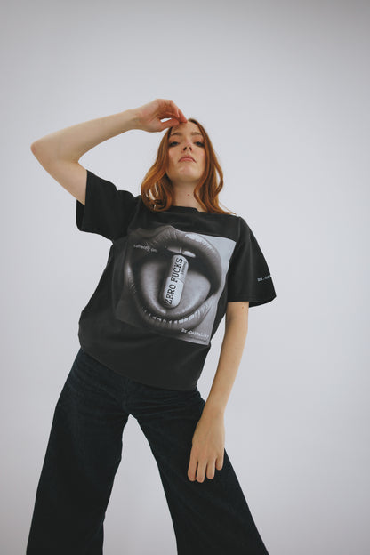 Zero Fucks- Oversized faded t-shirt